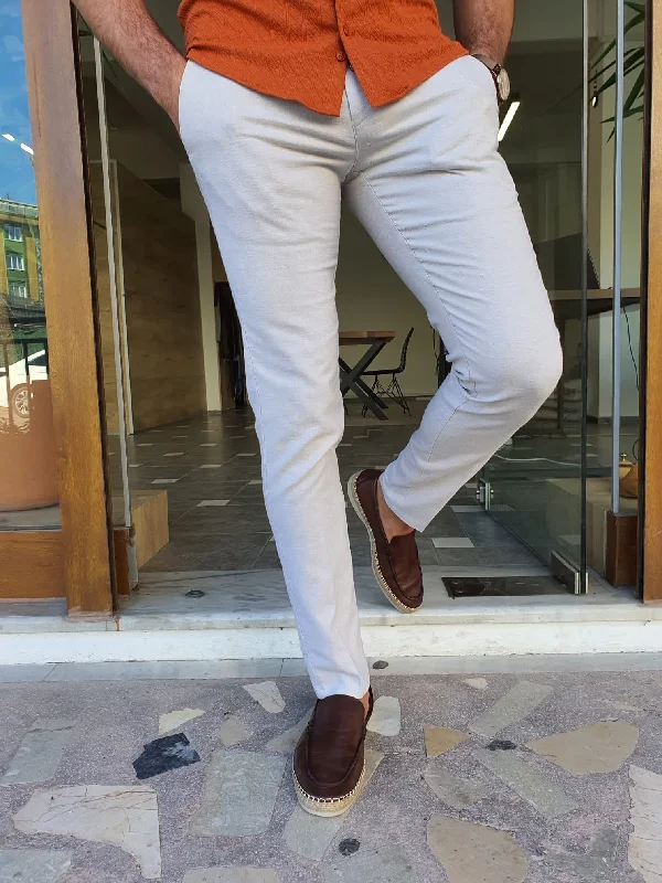 Mantova Beige Slim Fit Cotton Pants