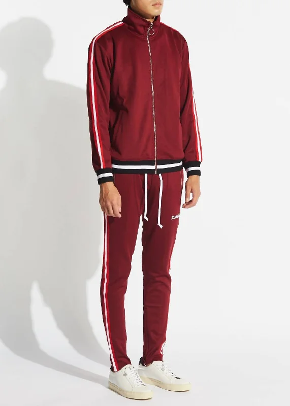 Men's Zip Up Jacket And Sweatpant Set In Burgundy