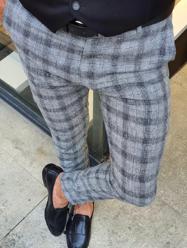 New Bern Black Slim Fit Plaid Pants