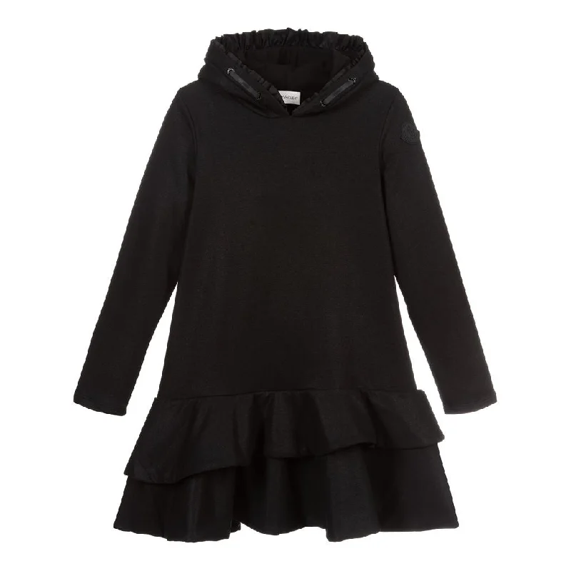 Black Hooded Ruffle Sweater Dress