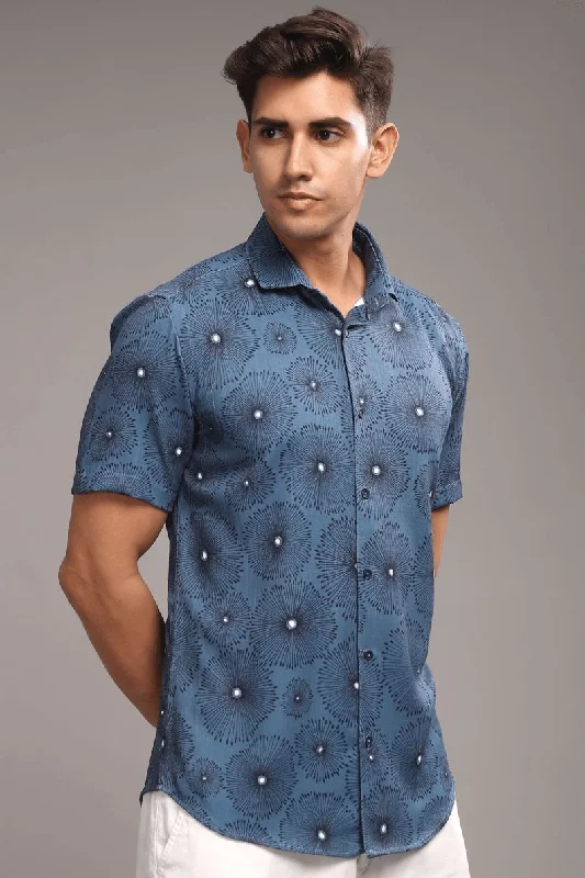 Blue Blossom Printed shirt - Half - Wrinkle Free