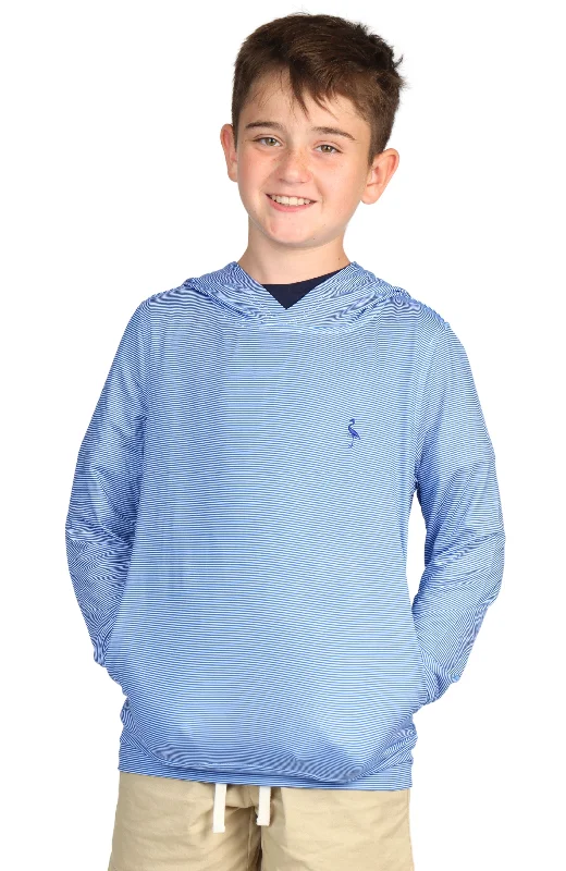 Boys Blue Micro Stripe Print Performance Hoodie