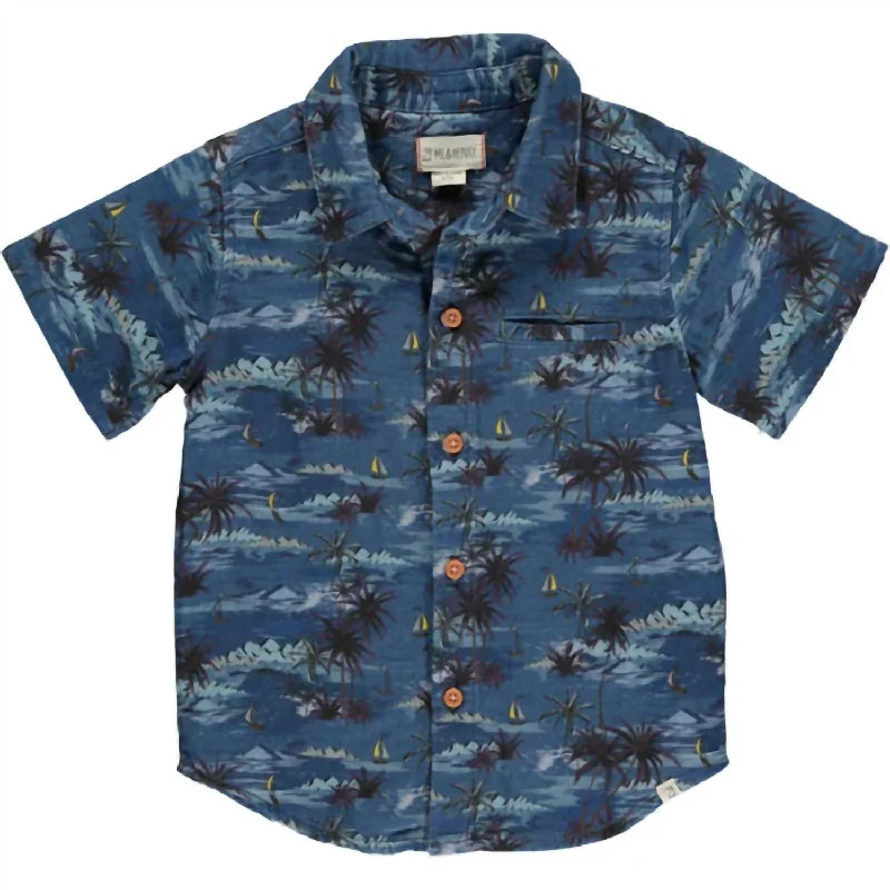 Boy's Hawaiian Print Woven Shirt In Maui Blue