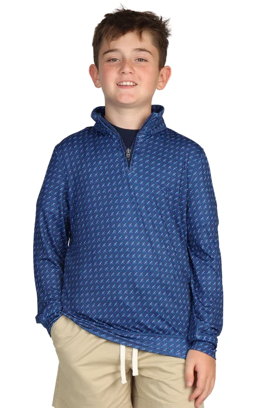 Boys Navy Geo Print Performance Quarter-Zip