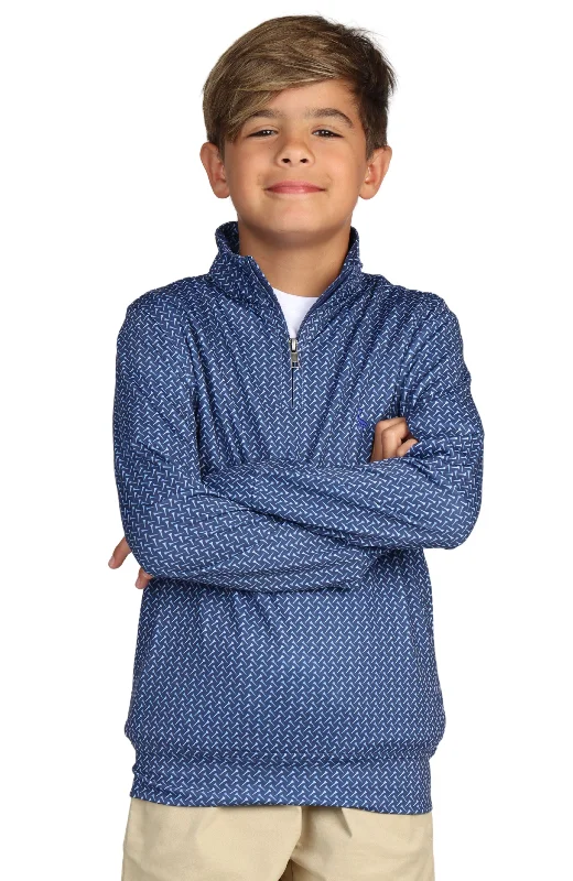 Boys Navy Golf Tee Print Performance Quarter-Zip