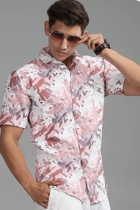 Dusty Pink and White Printed shirt - Half - Wrinkle Free