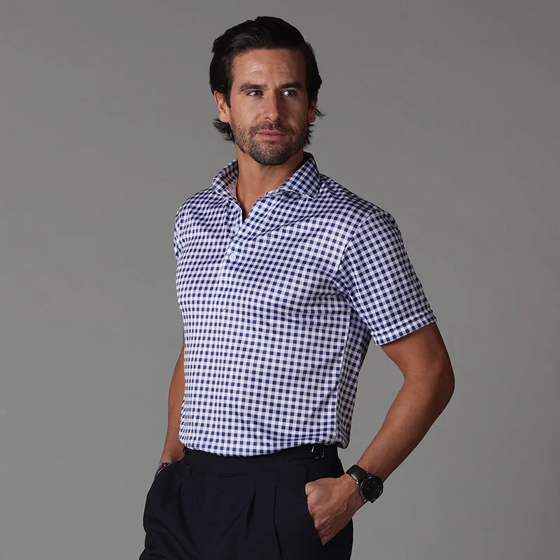 Semi-Spread Collar Polo Navy Gingham