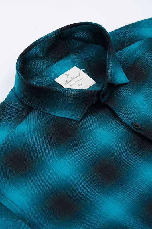 Smudge Blue Checks - Half Sleeve - Airlite Shirt